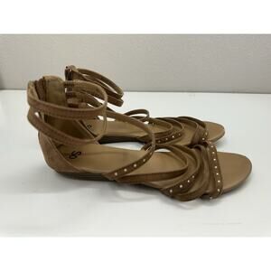 So Womens Sandals Size 9.5 Brown Strappy Zip Back Flats Studded